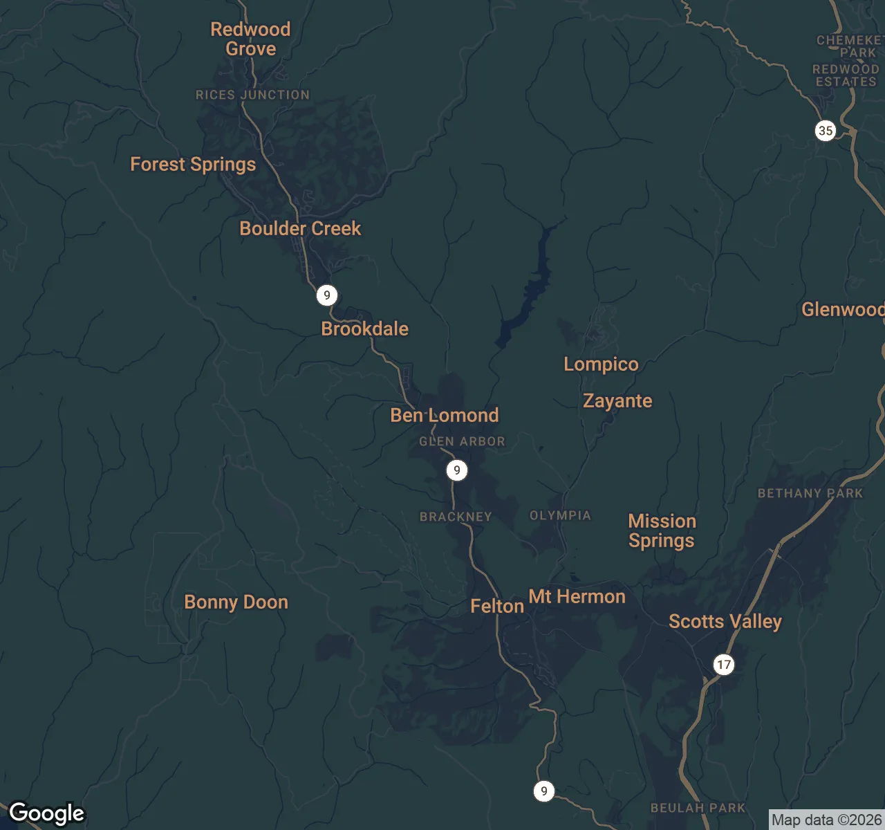 Map of Ben Lomond, Santa Cruz County