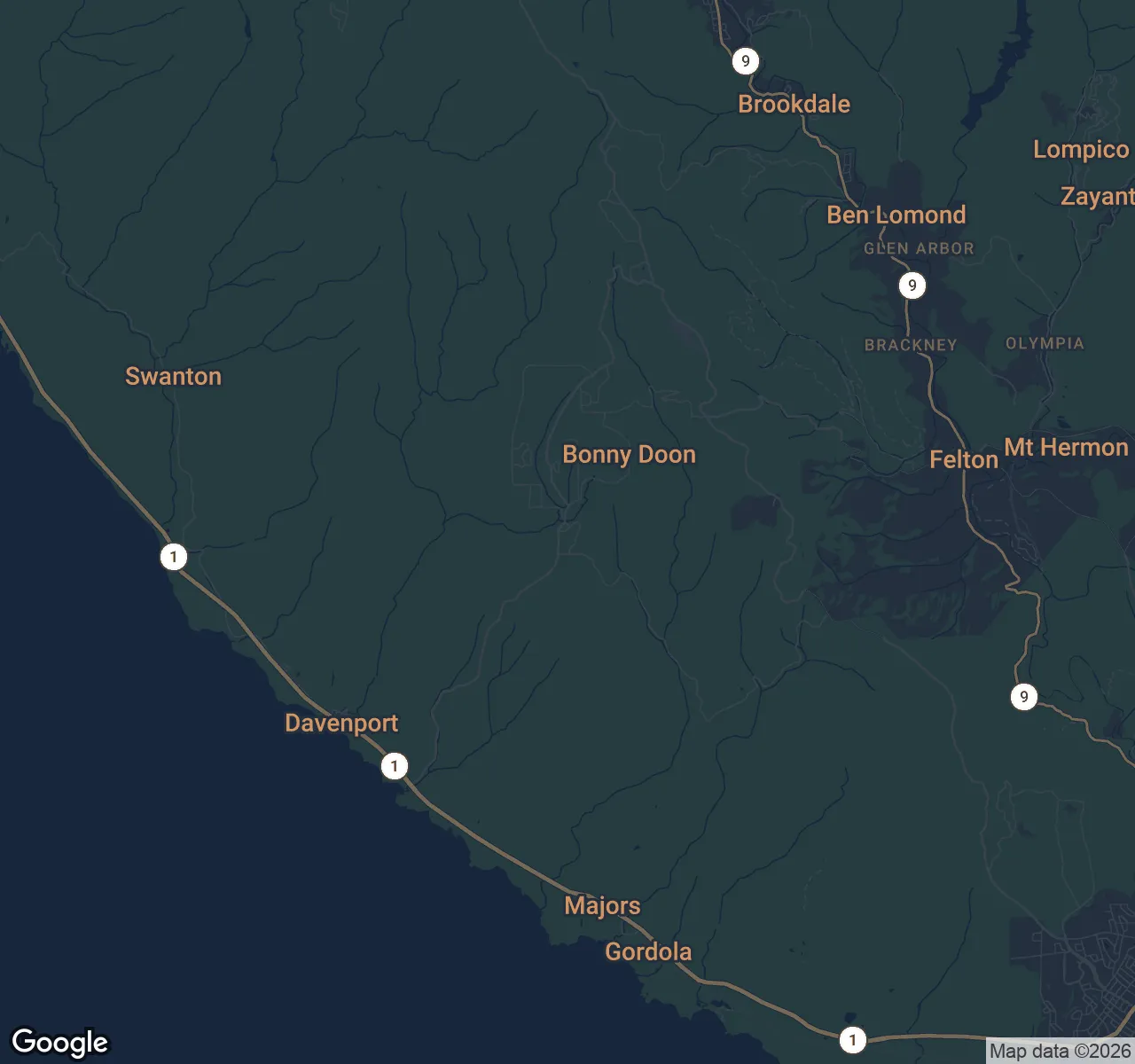 Map of Bonny Doon, Santa Cruz County