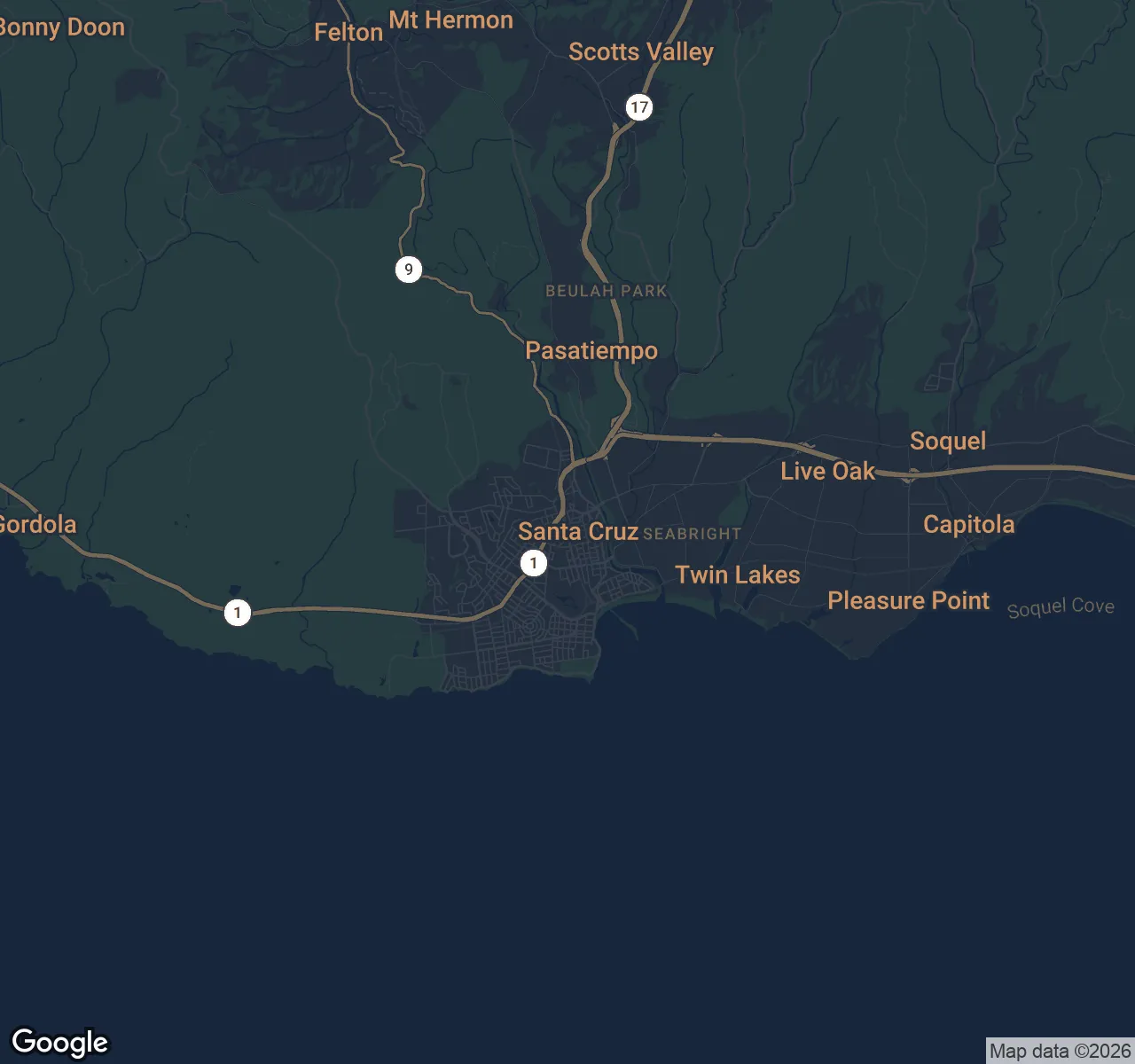 Map of Downtown Santa Cruz, Santa Cruz County