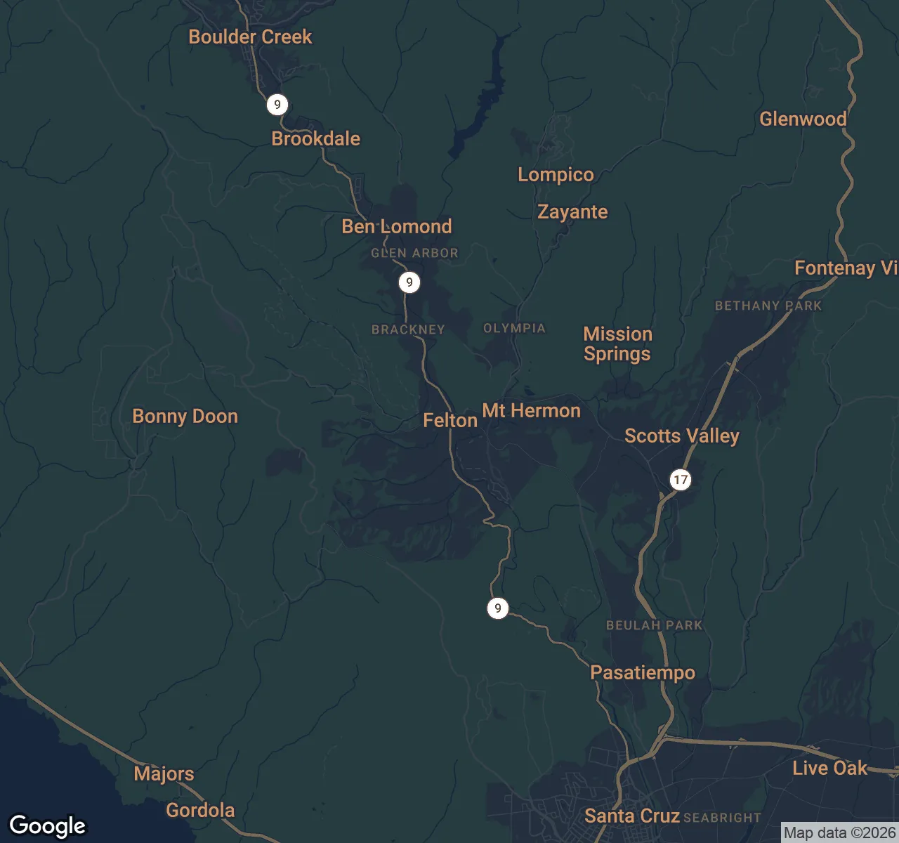Map of Felton, Santa Cruz County