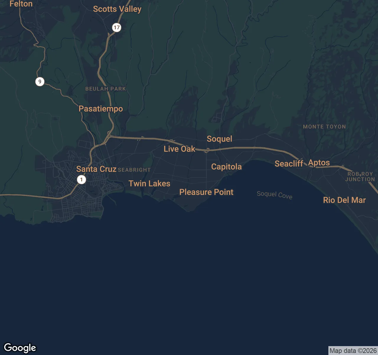 Map of Live Oak, Santa Cruz County