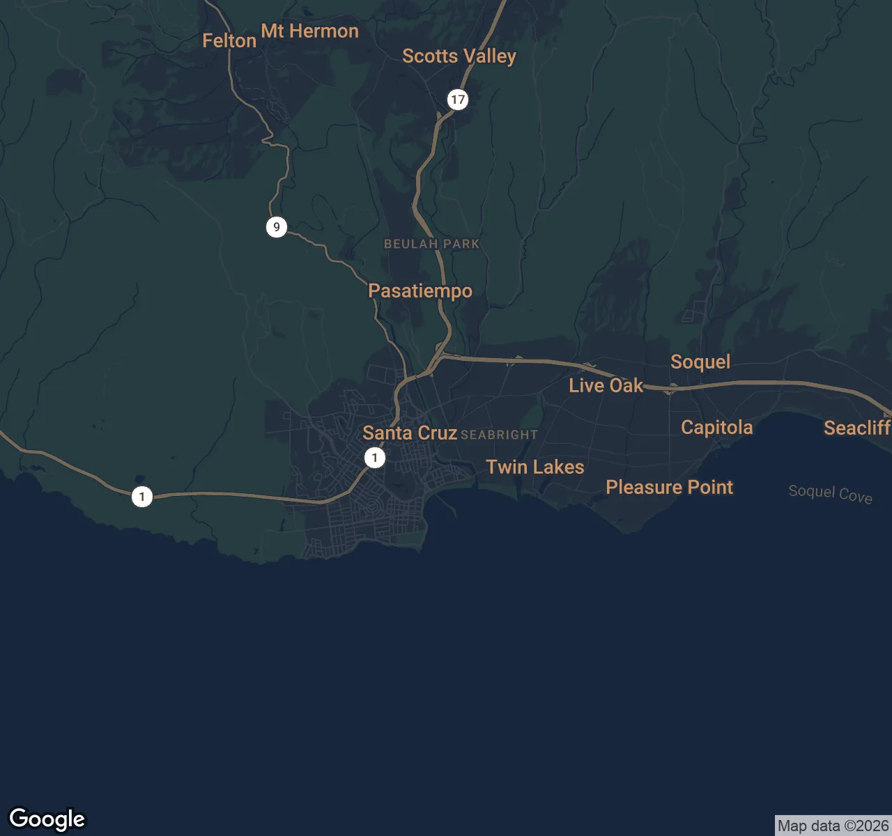 Map of Midtown, Santa Cruz County