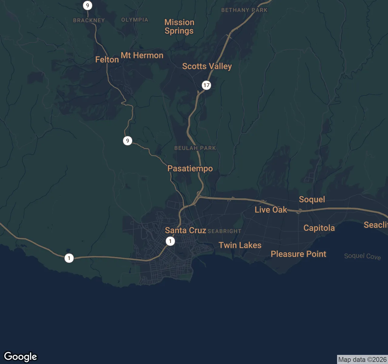 Map of Pasatiempo, Santa Cruz County