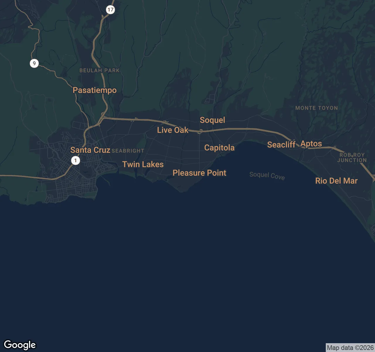 Map of Pleasure Point, Santa Cruz County