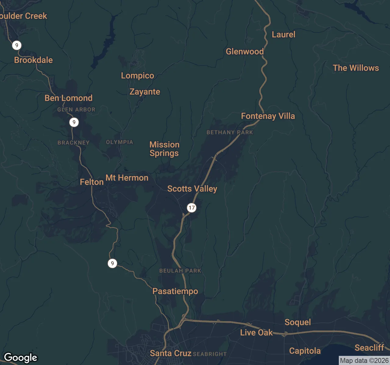 Map of Scotts Valley, Santa Cruz County