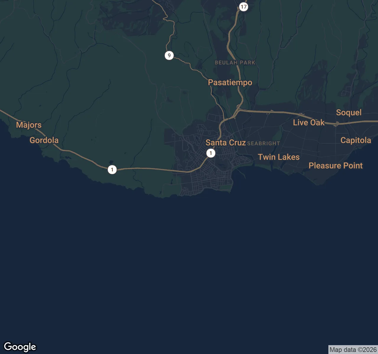Map of Westside Santa Cruz, Santa Cruz County