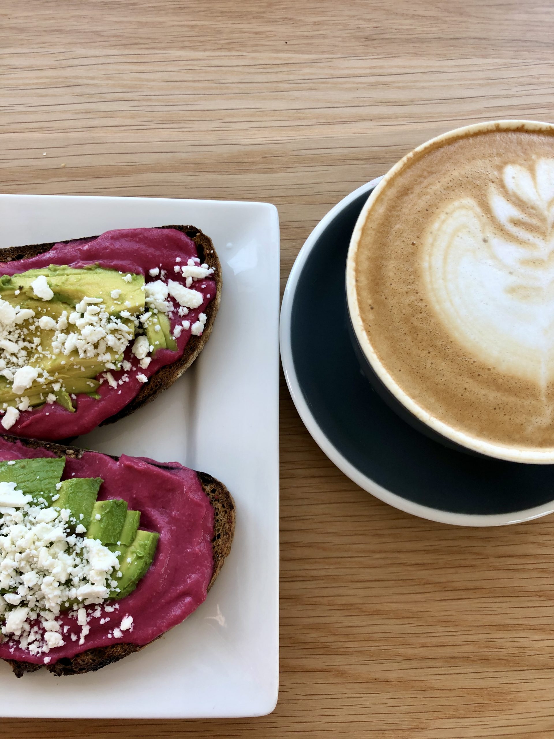 Latte and avocado toast at Cat & Cloud Coffee in Santa Cruz