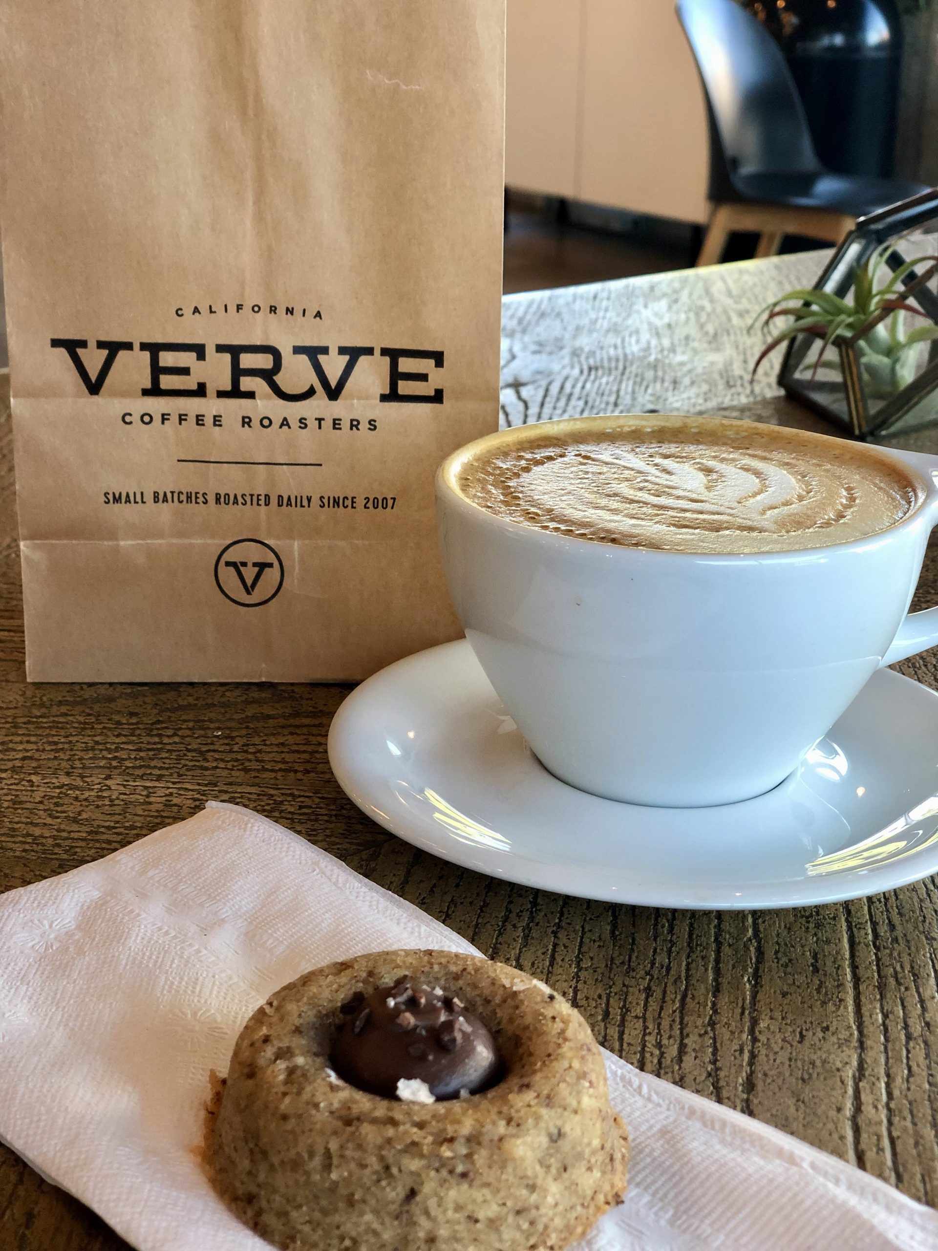 Latte and pastry at Verve Coffee Roasters in Santa Cruz