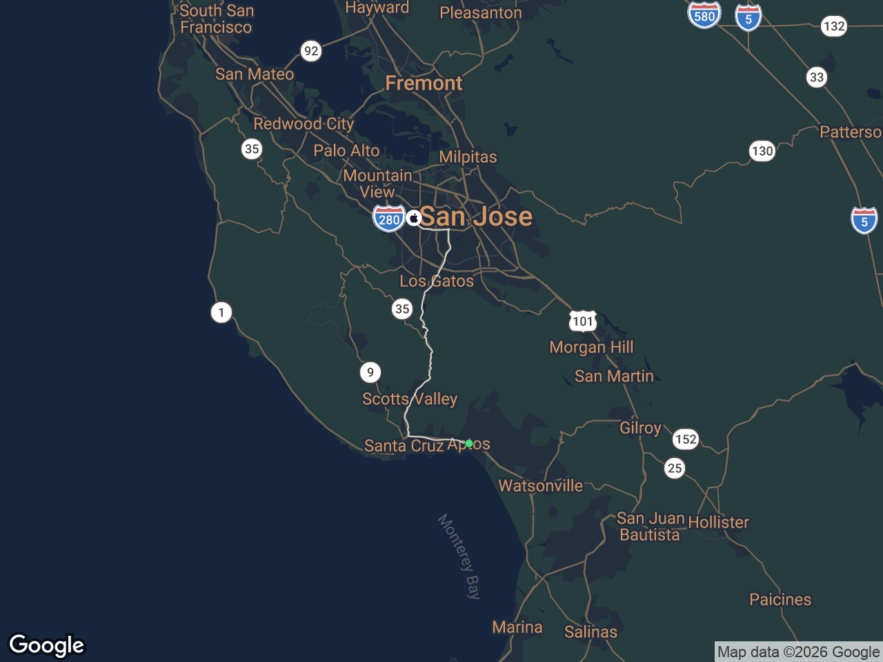 Area map showing Aptos and Apple
