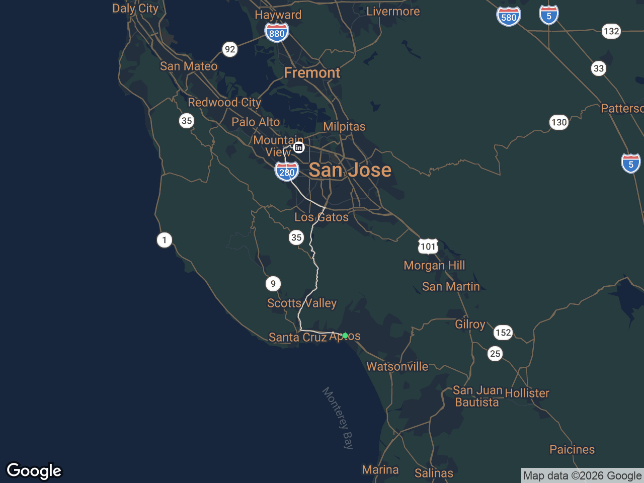 Area map showing Aptos and LinkedIn