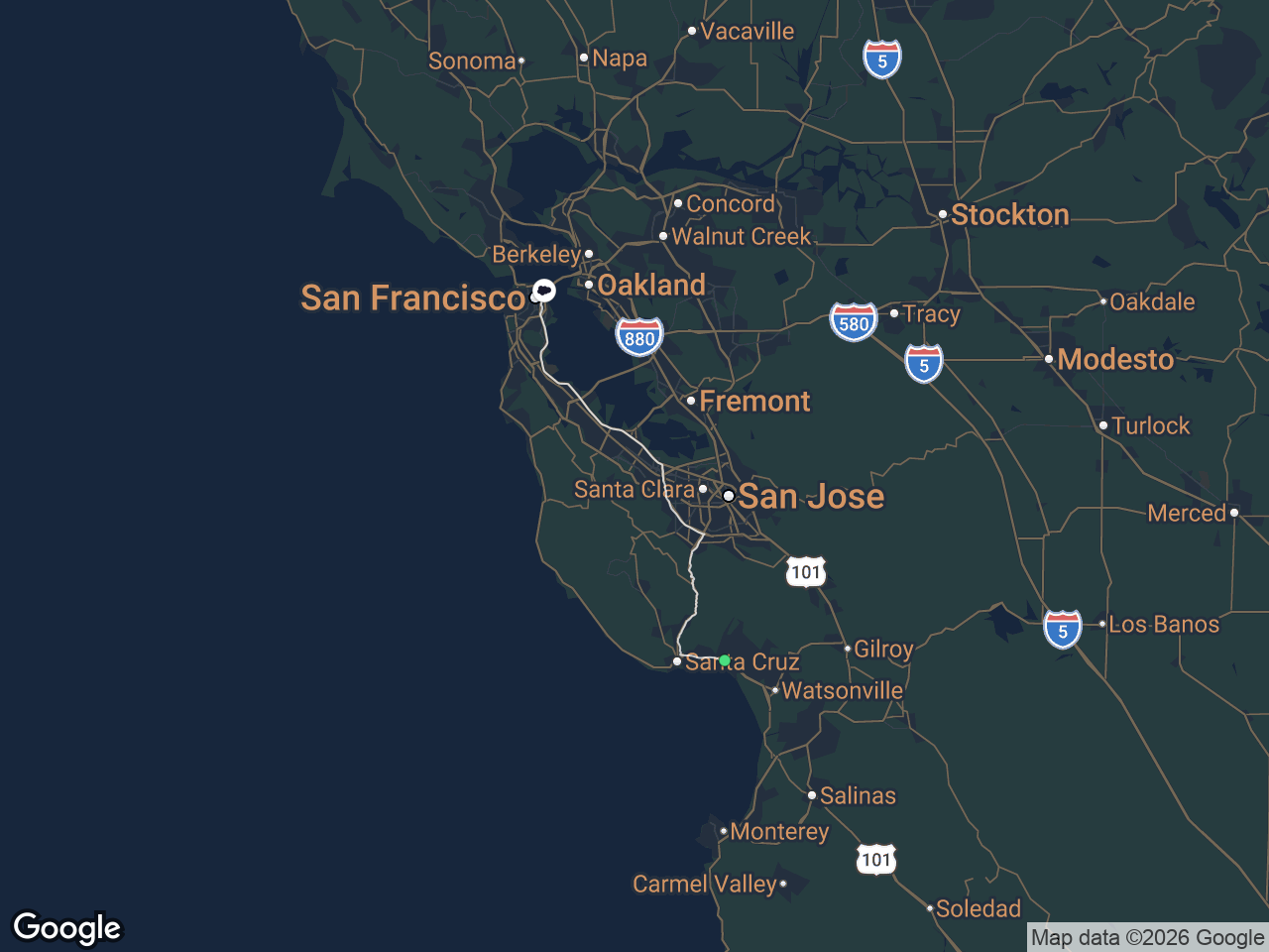 Area map showing Aptos and Salesforce