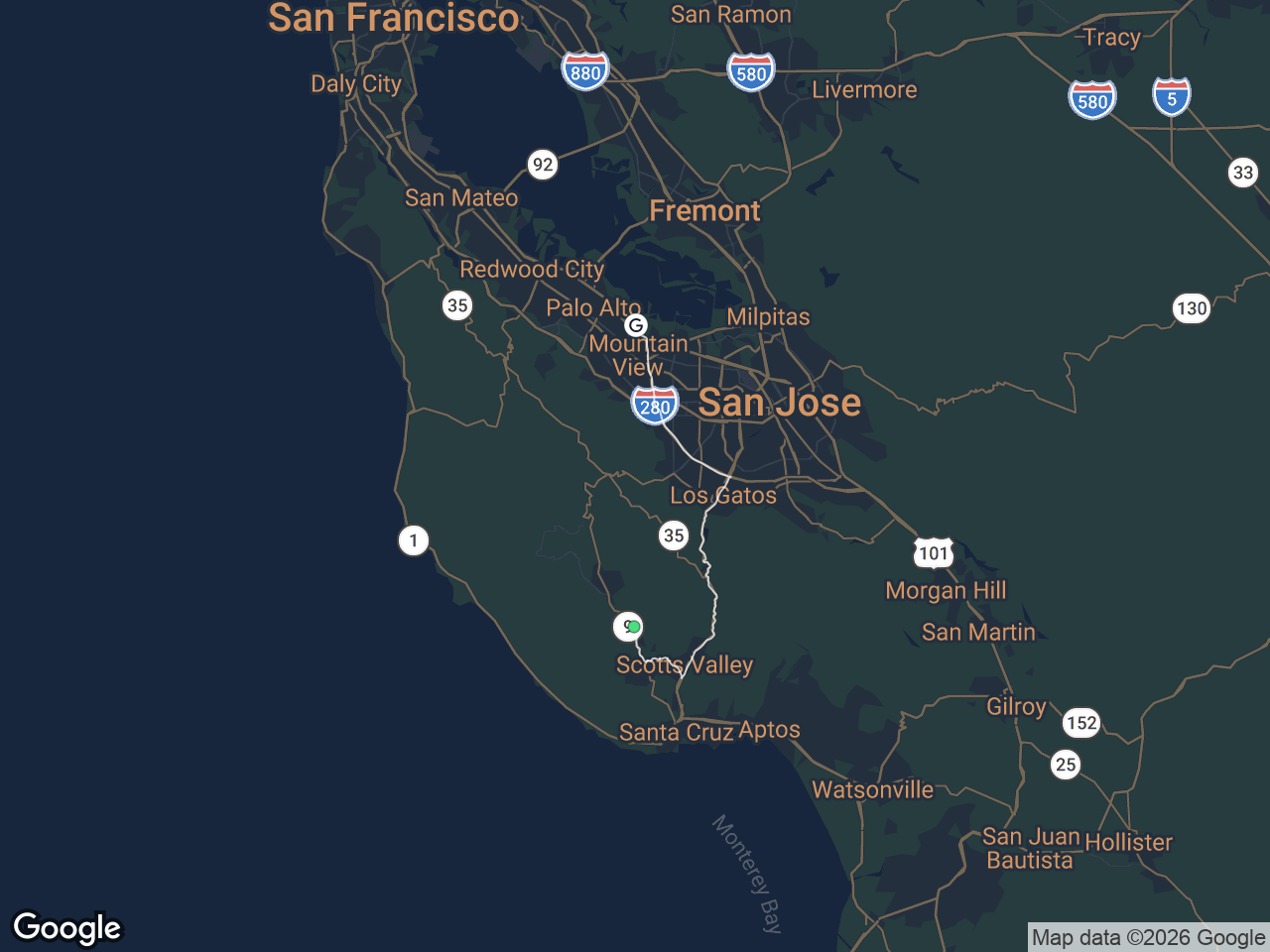 Area map showing Ben Lomond and Google