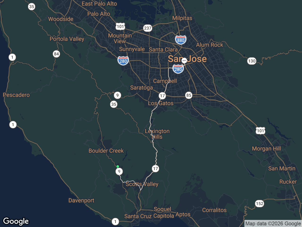 Area map showing Ben Lomond and Zoom