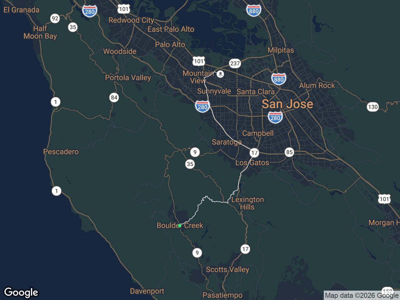 Area map showing Boulder Creek and Amazon