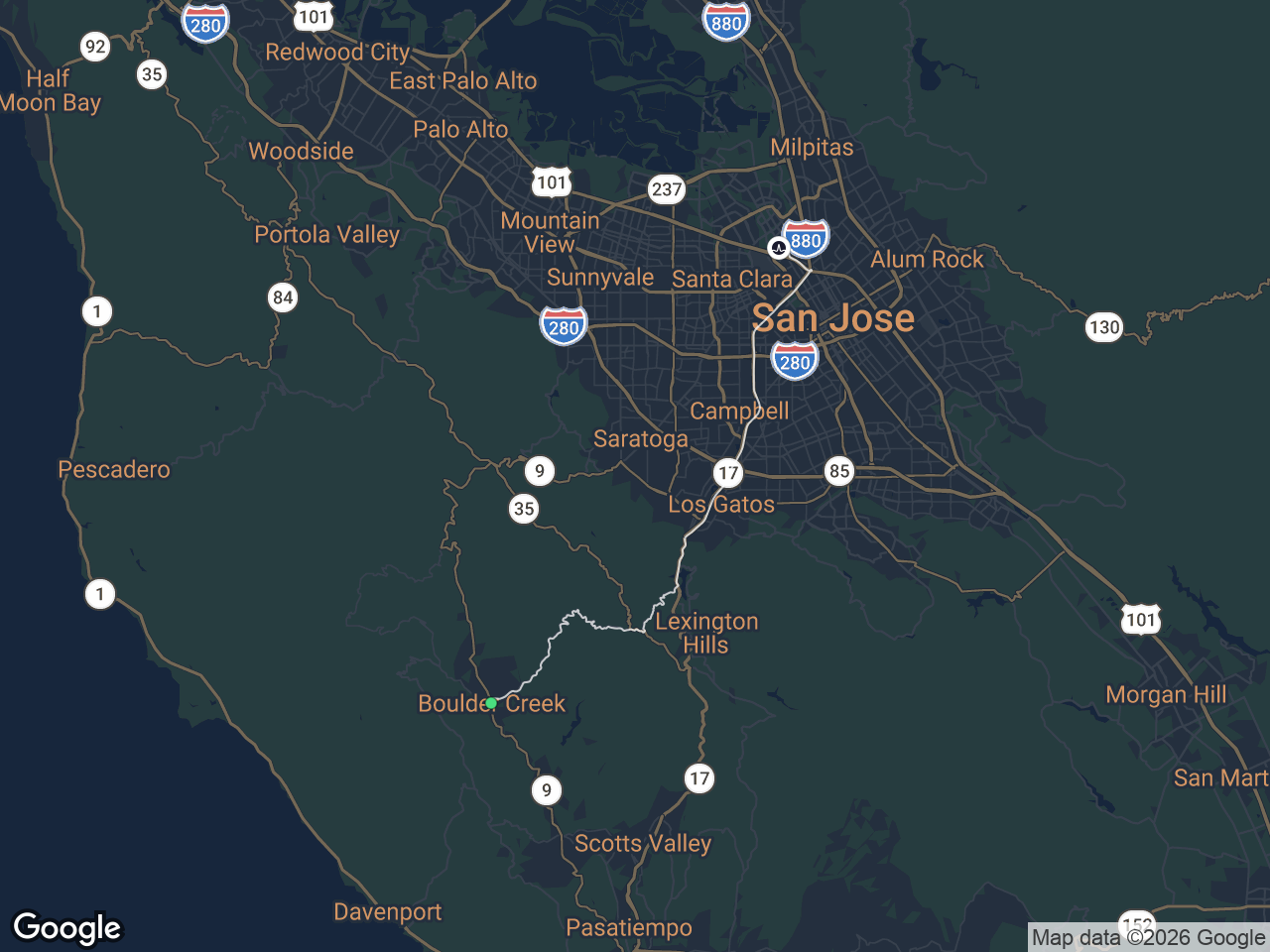 Area map showing Boulder Creek and Broadcom