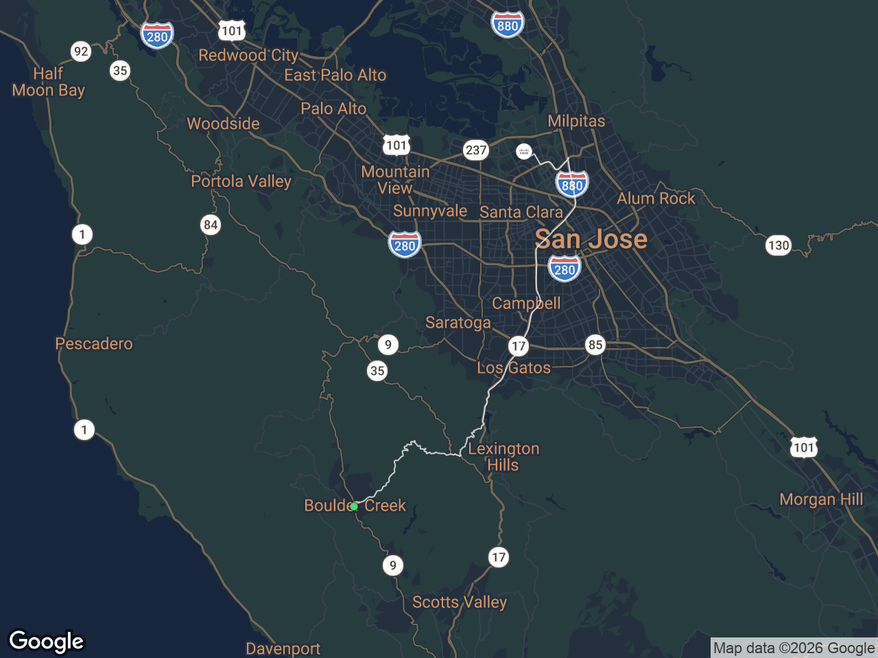 Area map showing Boulder Creek and Cisco