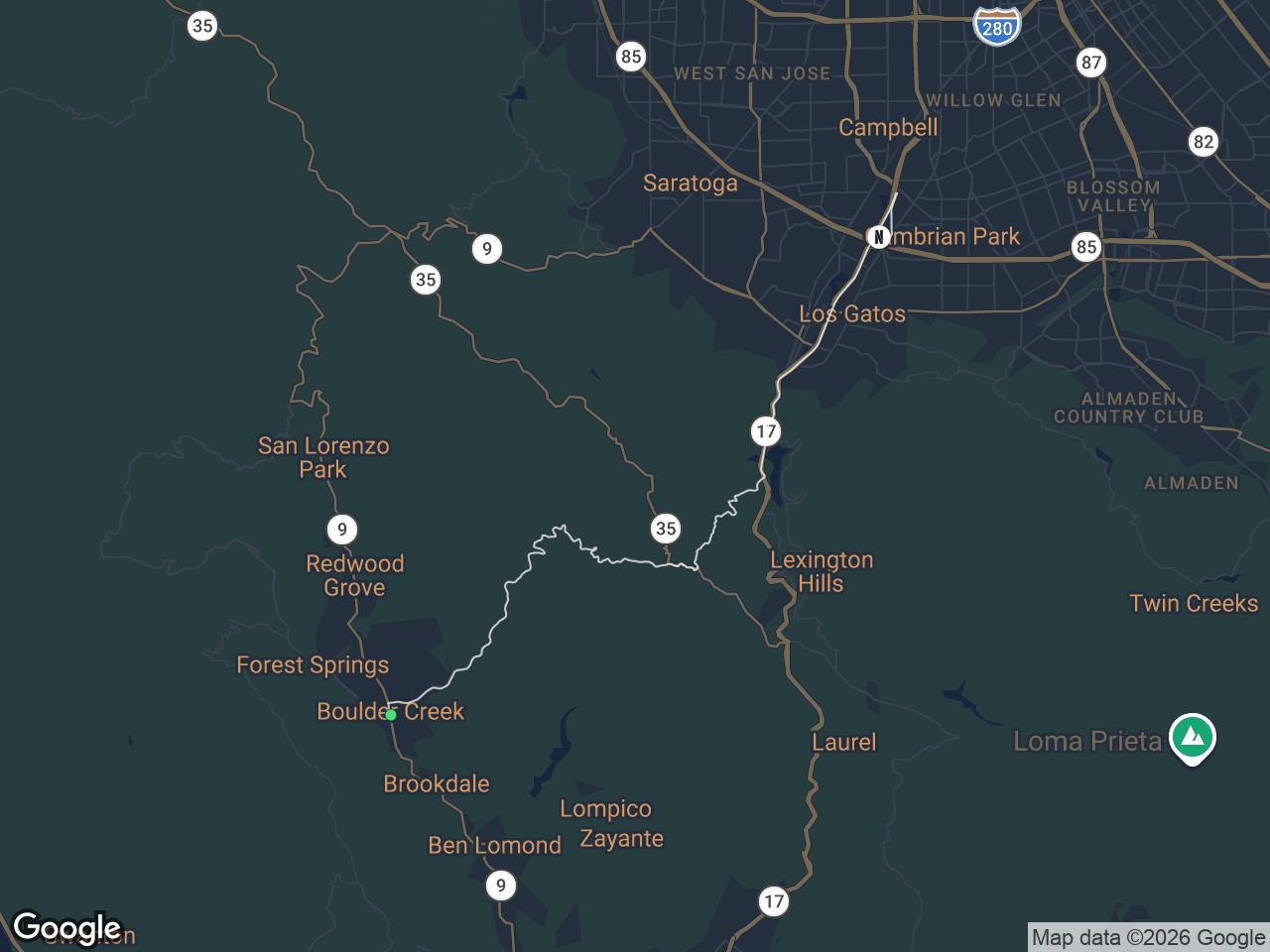 Area map showing Boulder Creek and Netflix