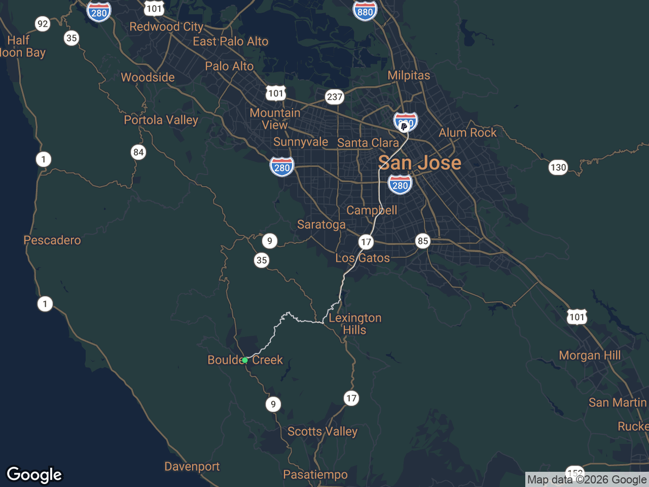 Area map showing Boulder Creek and PayPal