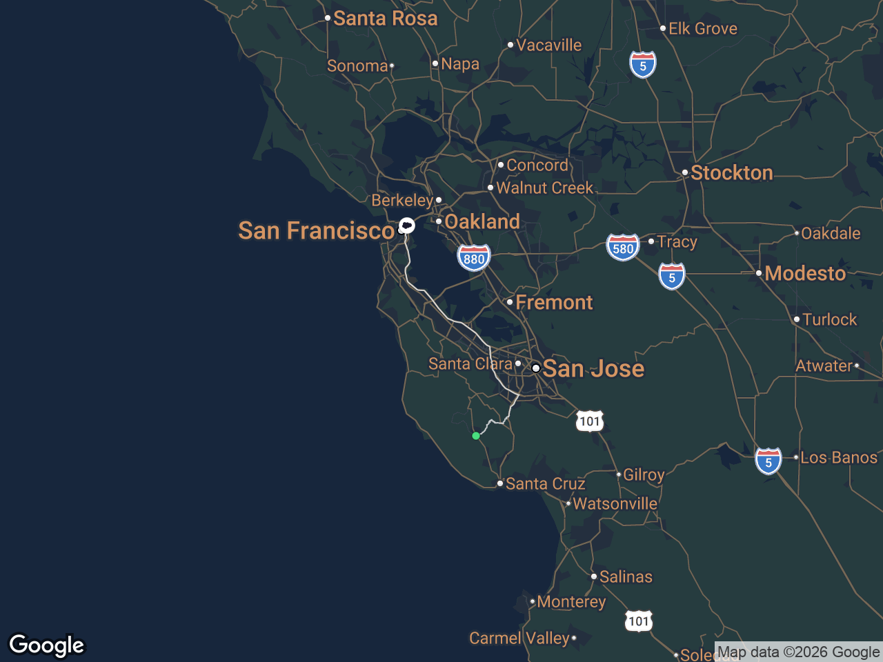 Area map showing Boulder Creek and Salesforce