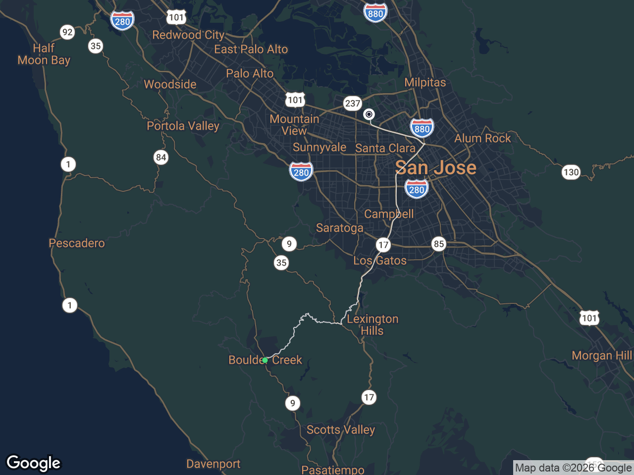Area map showing Boulder Creek and ServiceNow