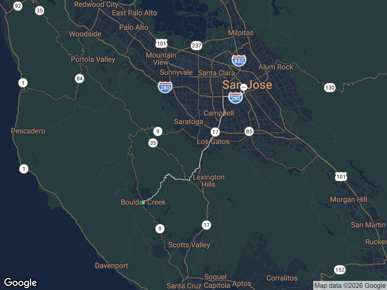 Area map showing Boulder Creek and Zoom
