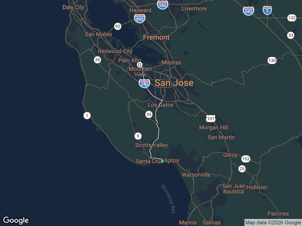 Area map showing Capitola and Google