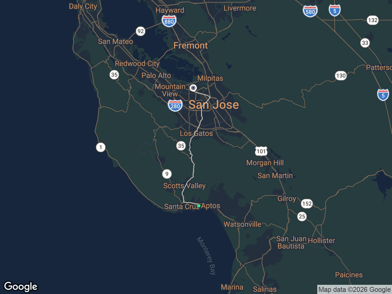 Area map showing Capitola and ServiceNow