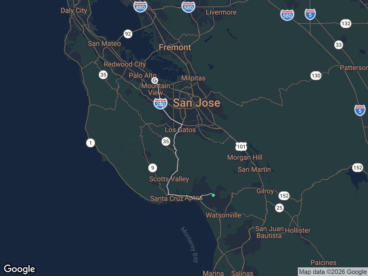 Area map showing Corralitos and Google