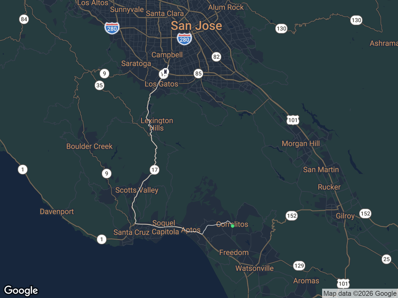 Area map showing Corralitos and Netflix