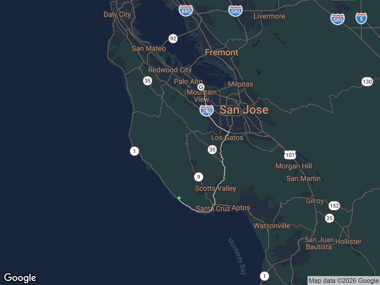 Area map showing Davenport and Google