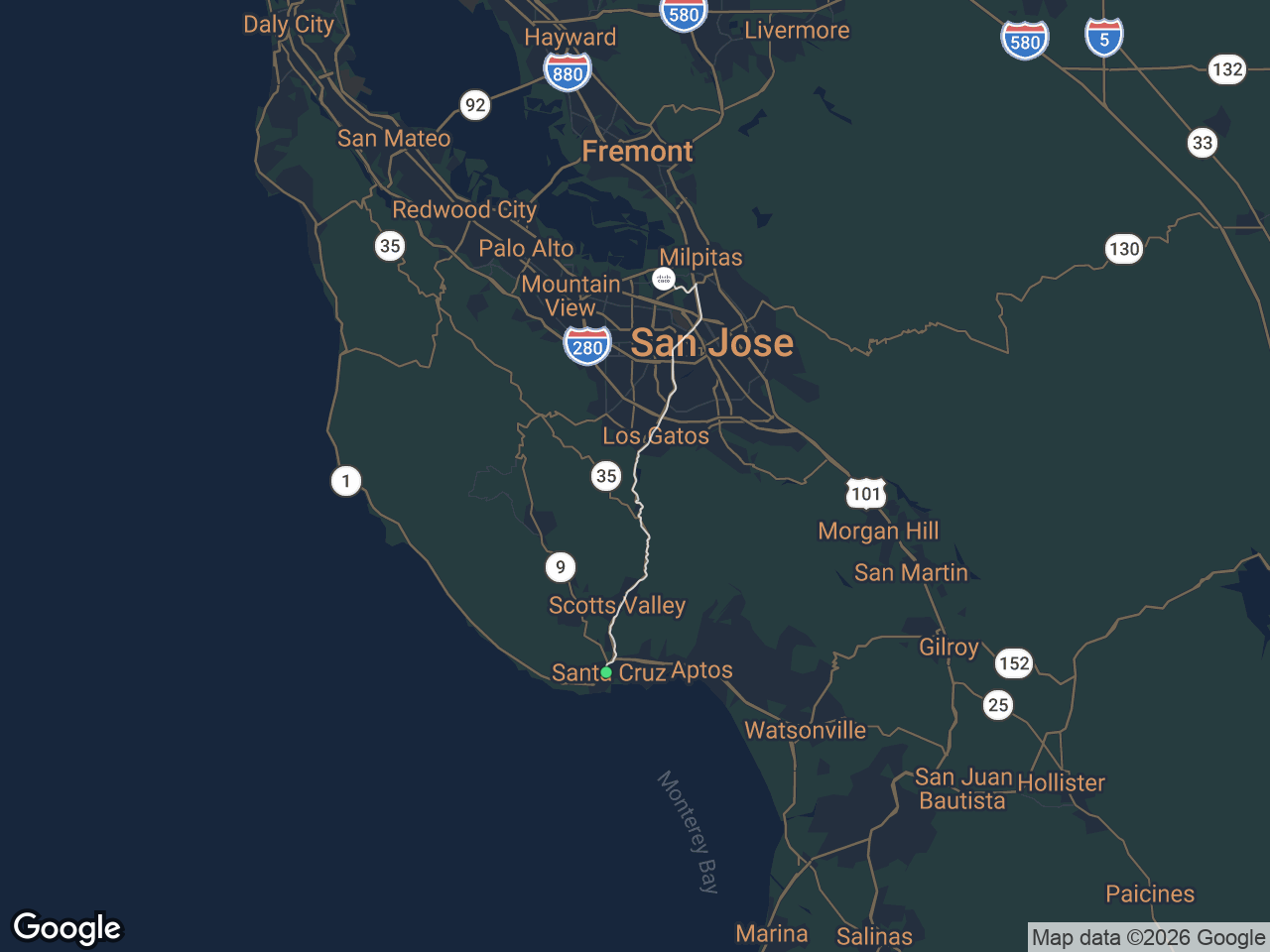 Area map showing Downtown Santa Cruz and Cisco