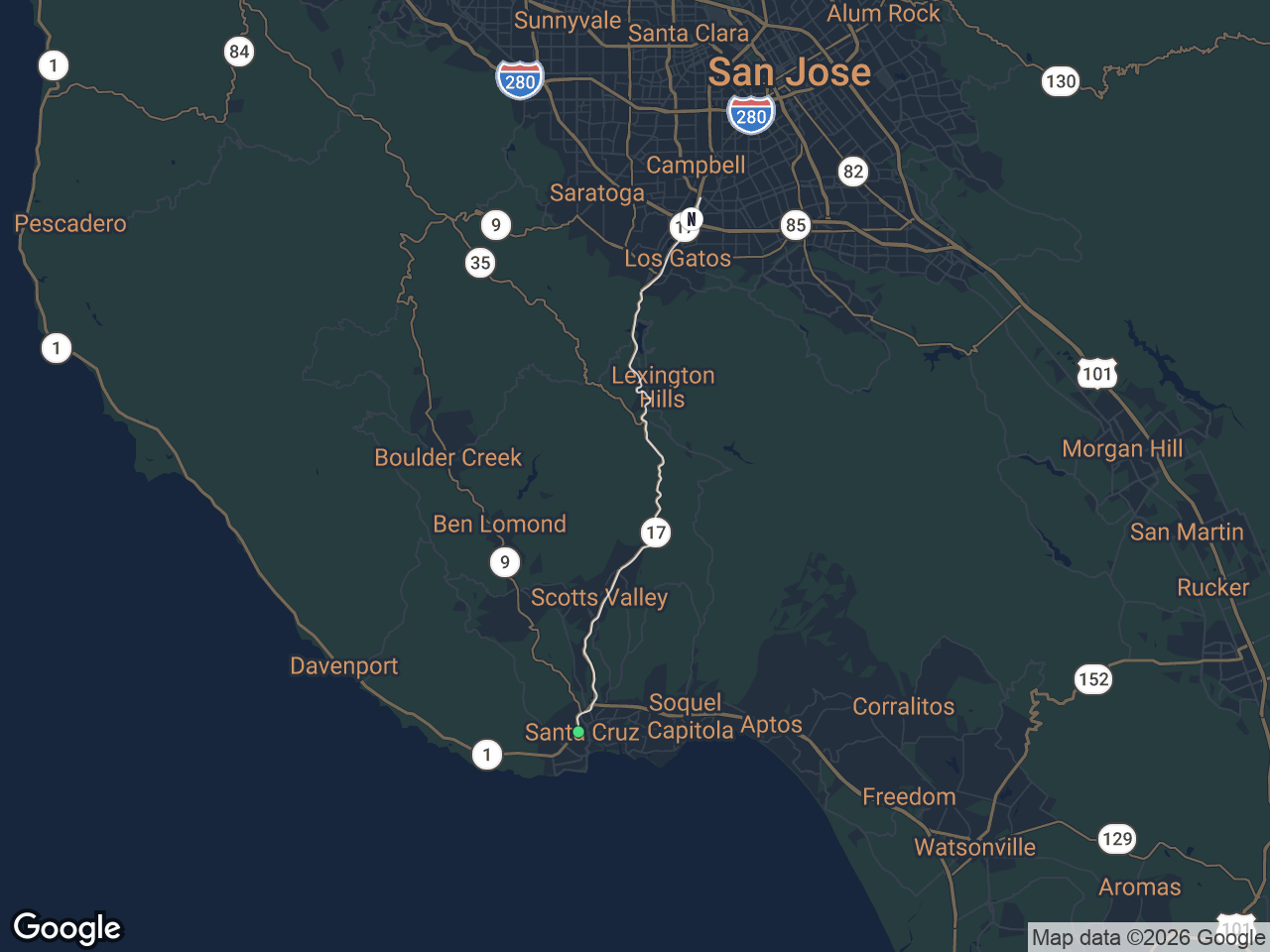 Area map showing Downtown Santa Cruz and Netflix