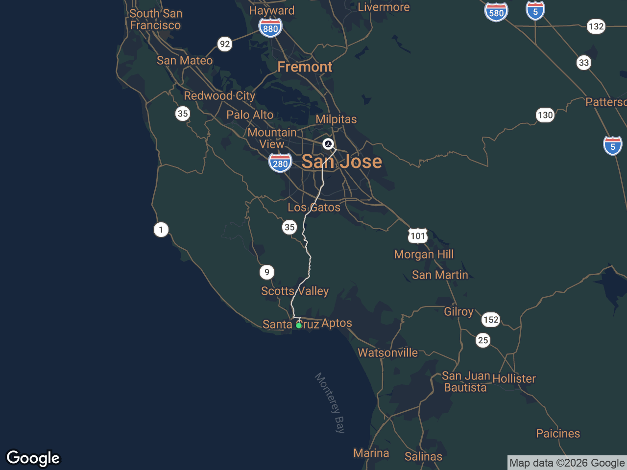Area map showing Eastside Santa Cruz and Broadcom