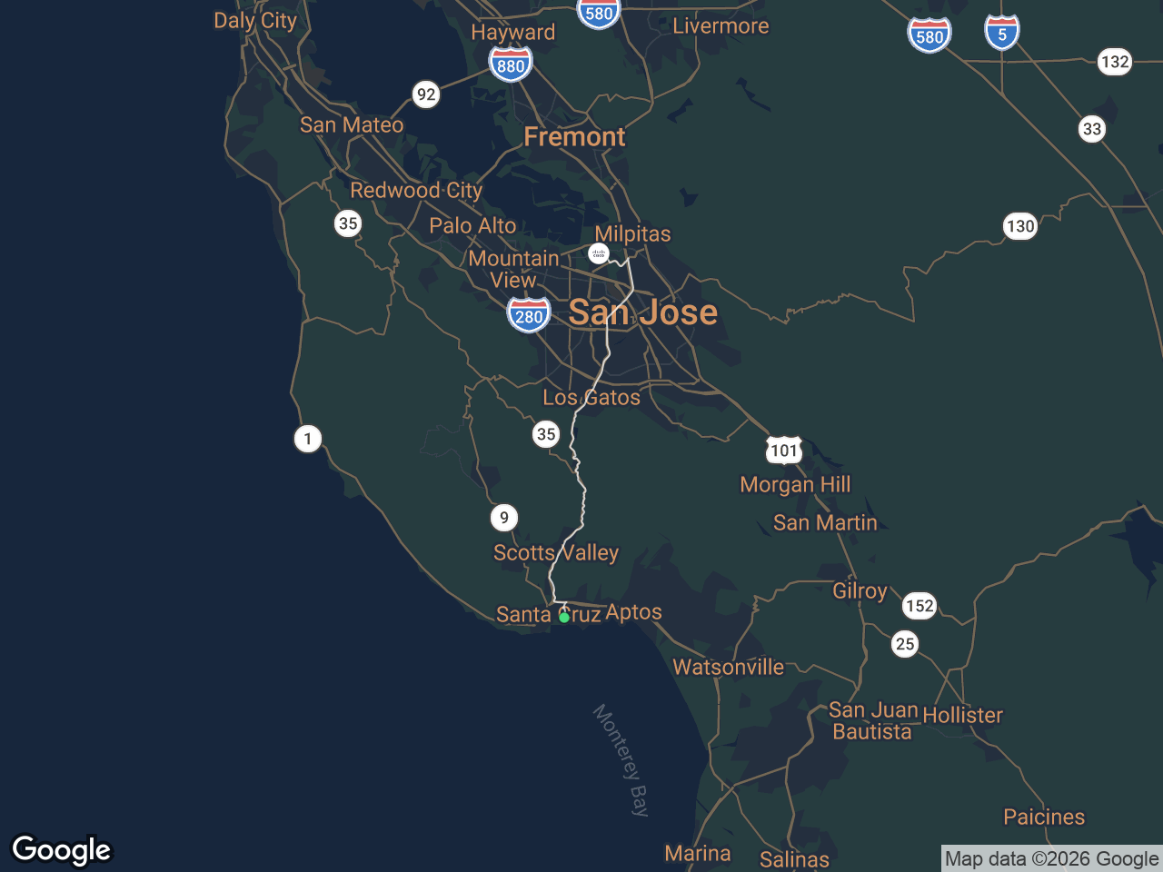 Area map showing Eastside Santa Cruz and Cisco