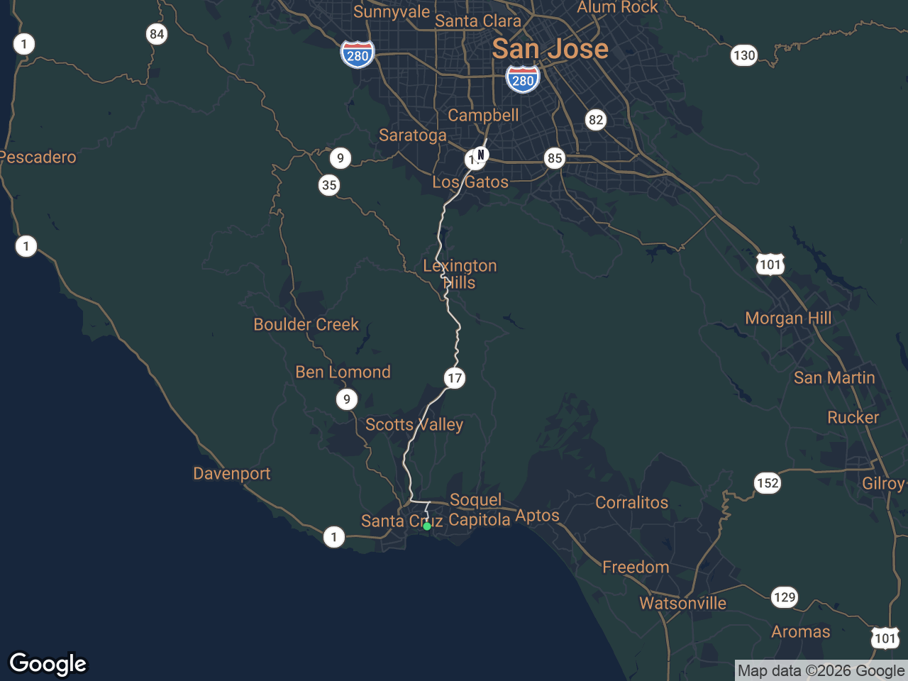 Area map showing Eastside Santa Cruz and Netflix