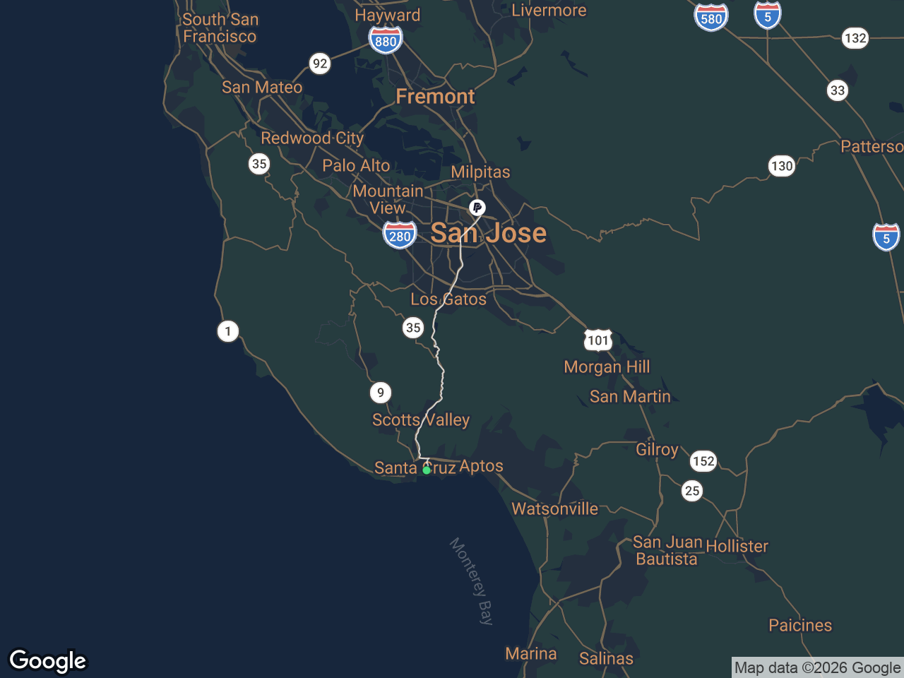Area map showing Eastside Santa Cruz and PayPal