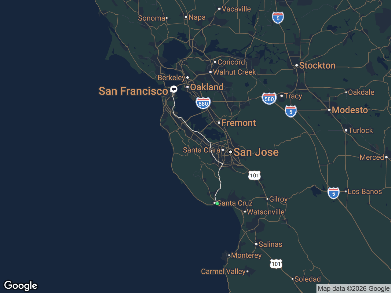 Area map showing Eastside Santa Cruz and Salesforce