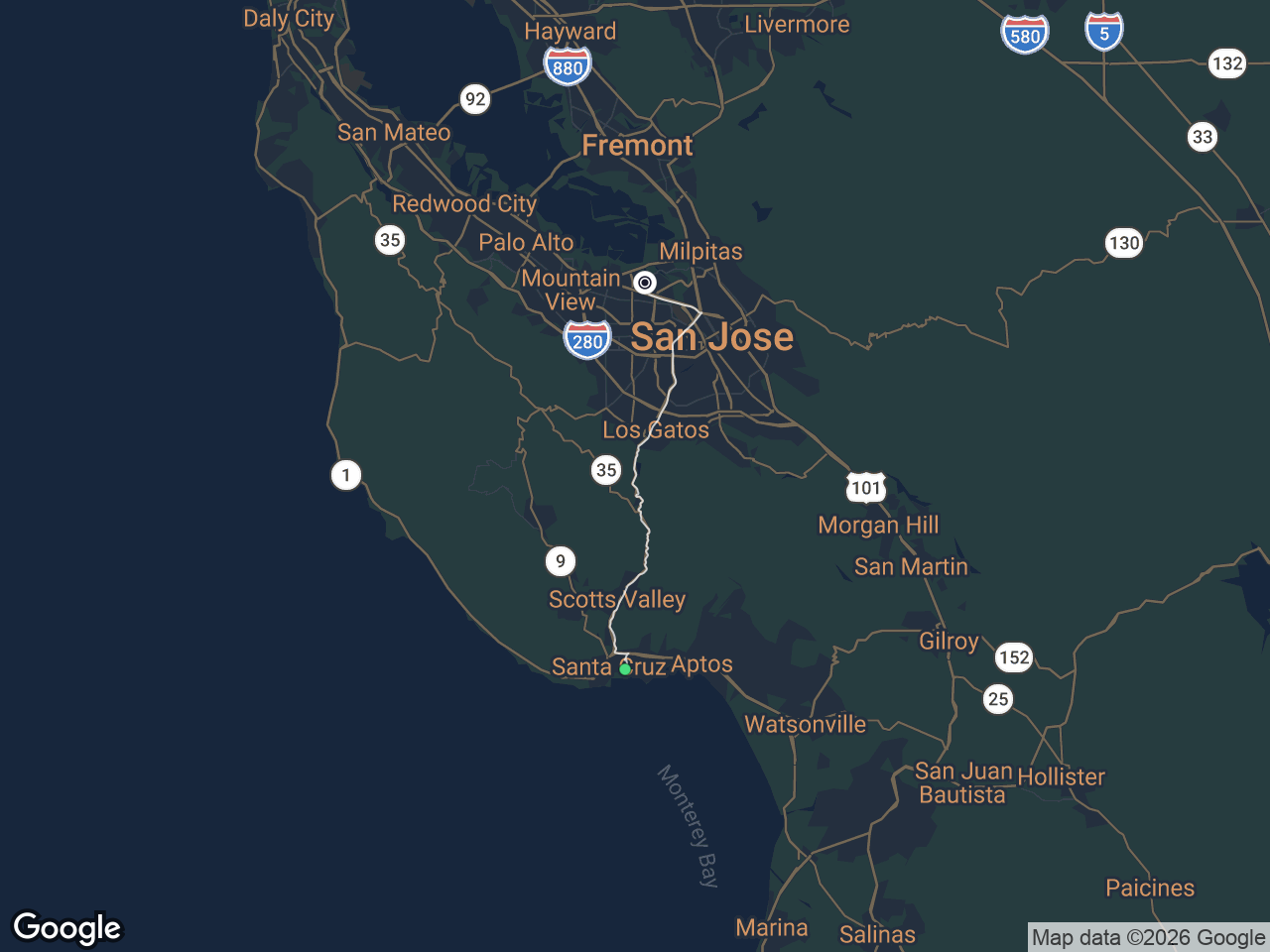 Area map showing Eastside Santa Cruz and ServiceNow