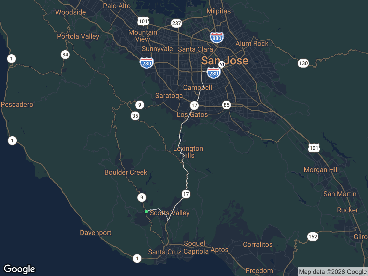 Area map showing Felton and Adobe