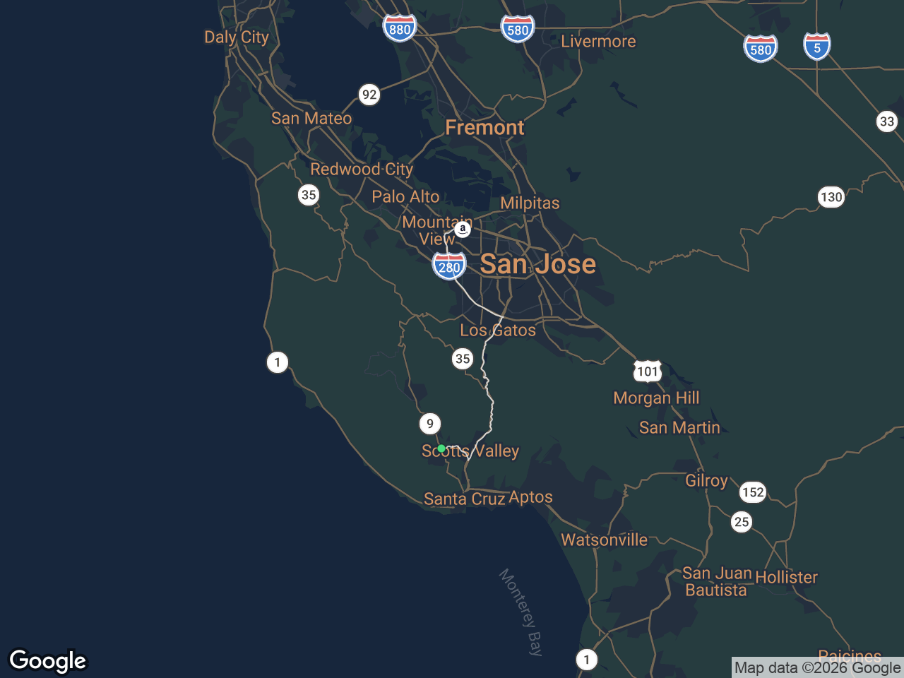Area map showing Felton and Amazon