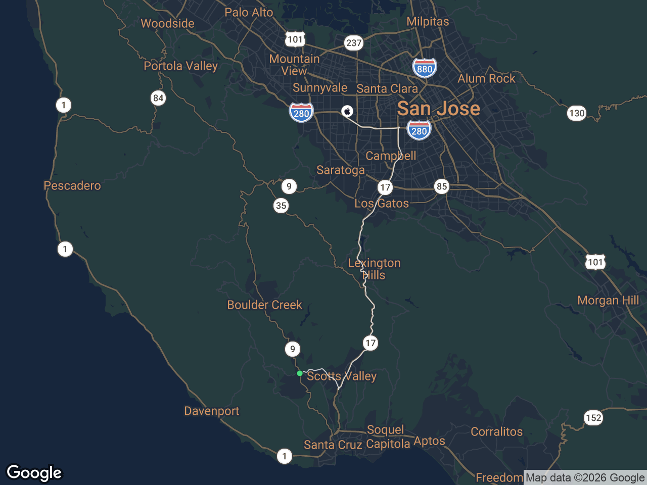 Area map showing Felton and Apple
