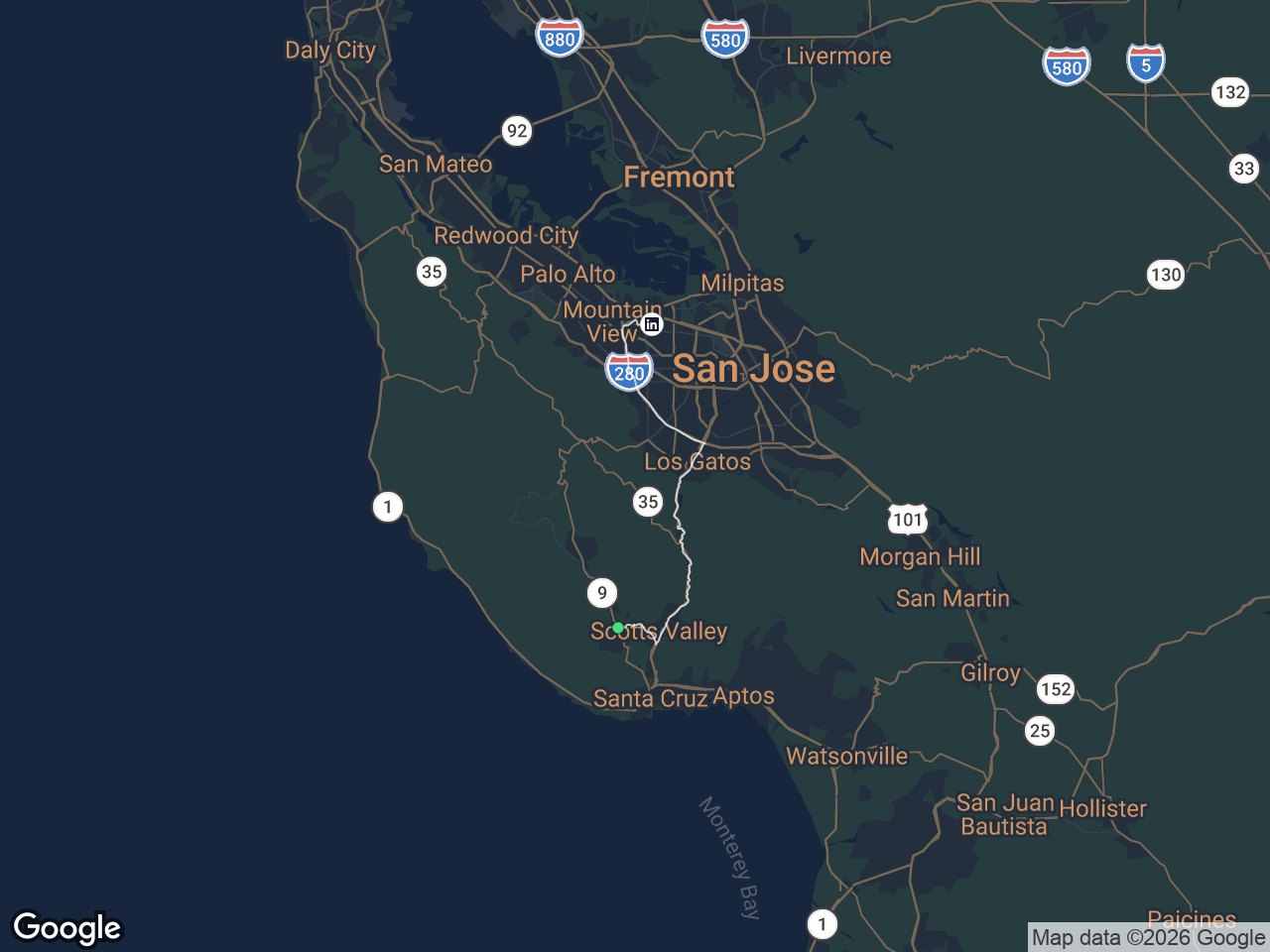 Area map showing Felton and LinkedIn