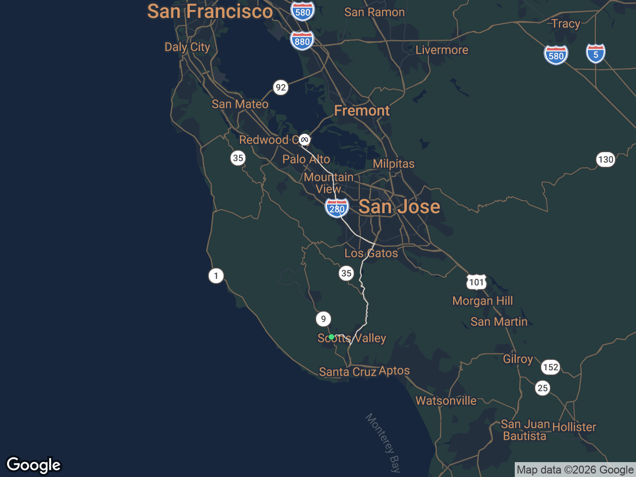 Area map showing Felton and Meta