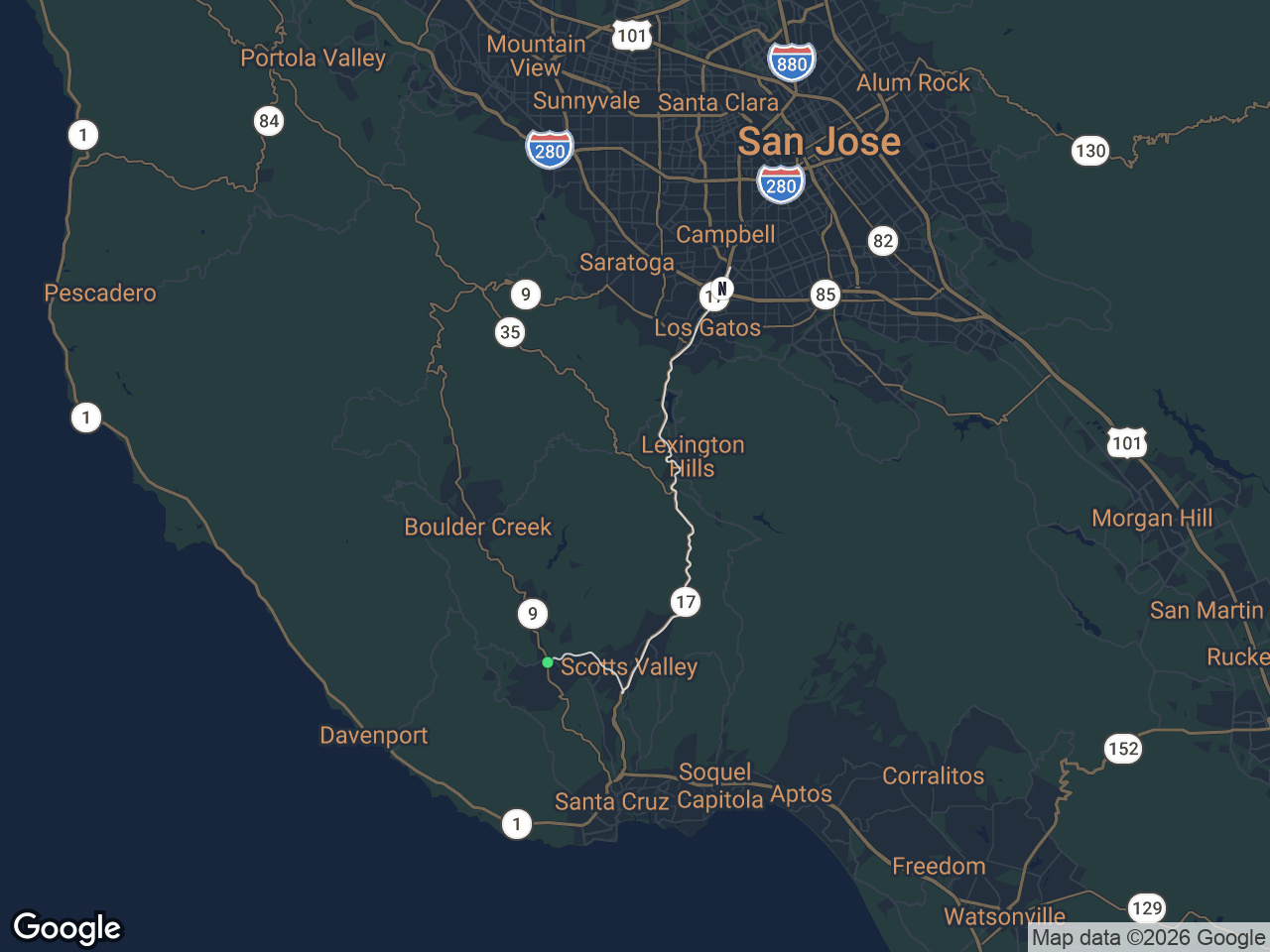 Area map showing Felton and Netflix
