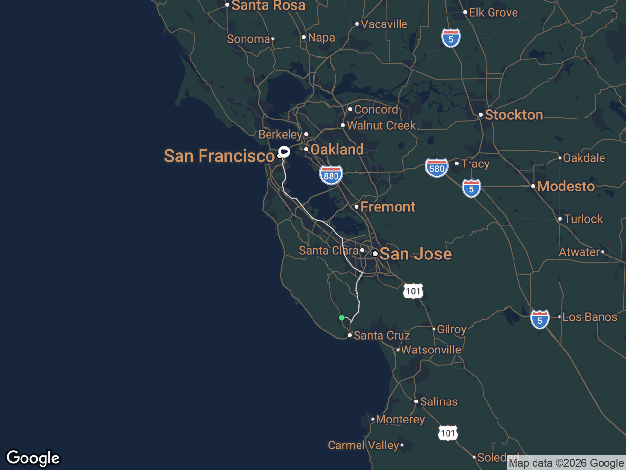 Area map showing Felton and Salesforce