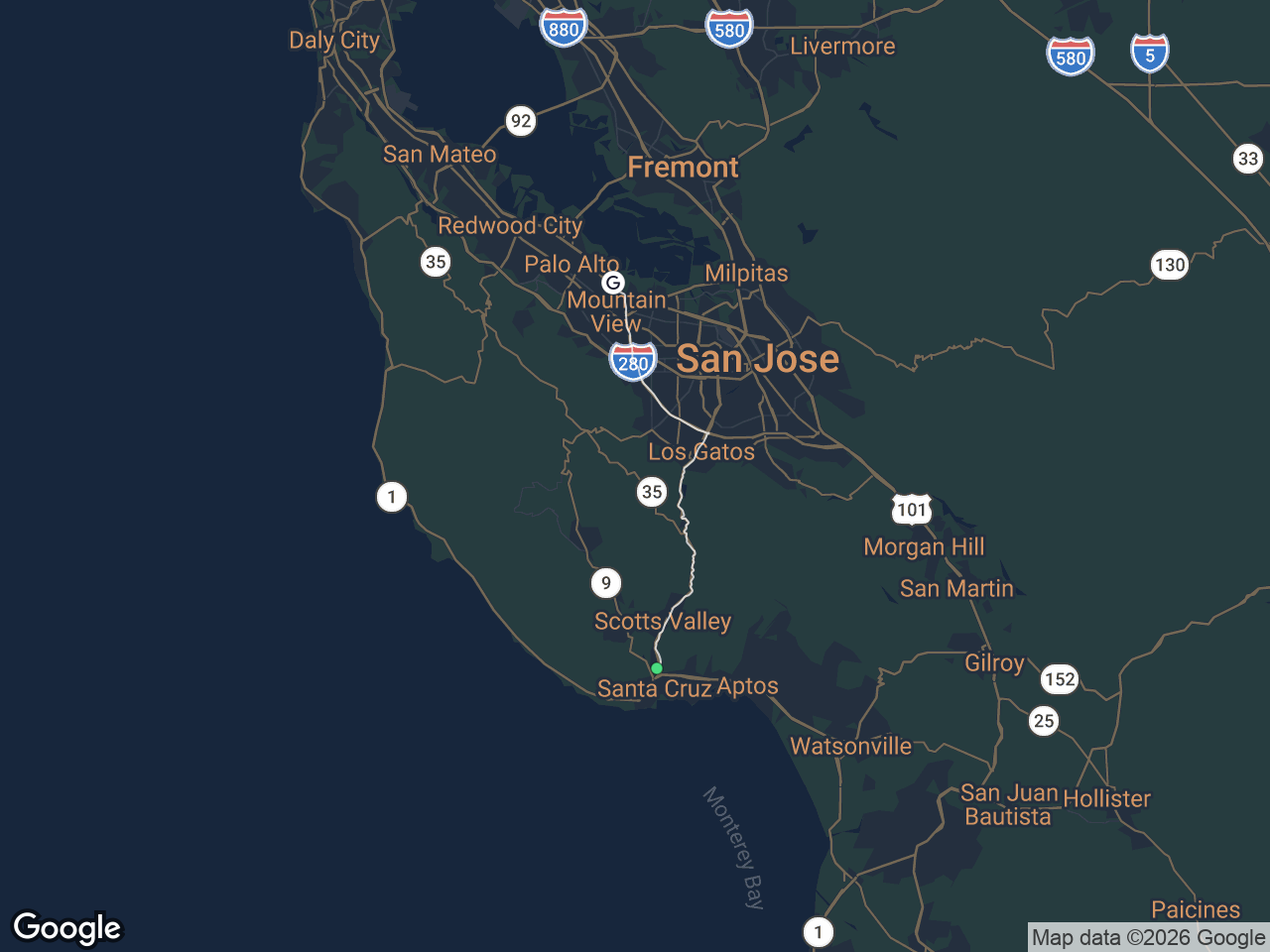 Area map showing Pasatiempo and Google