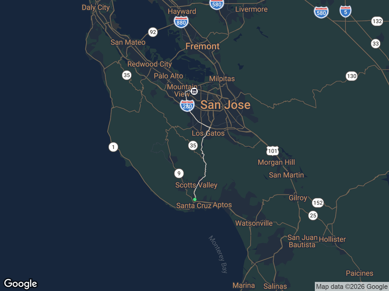 Area map showing Pasatiempo and LinkedIn