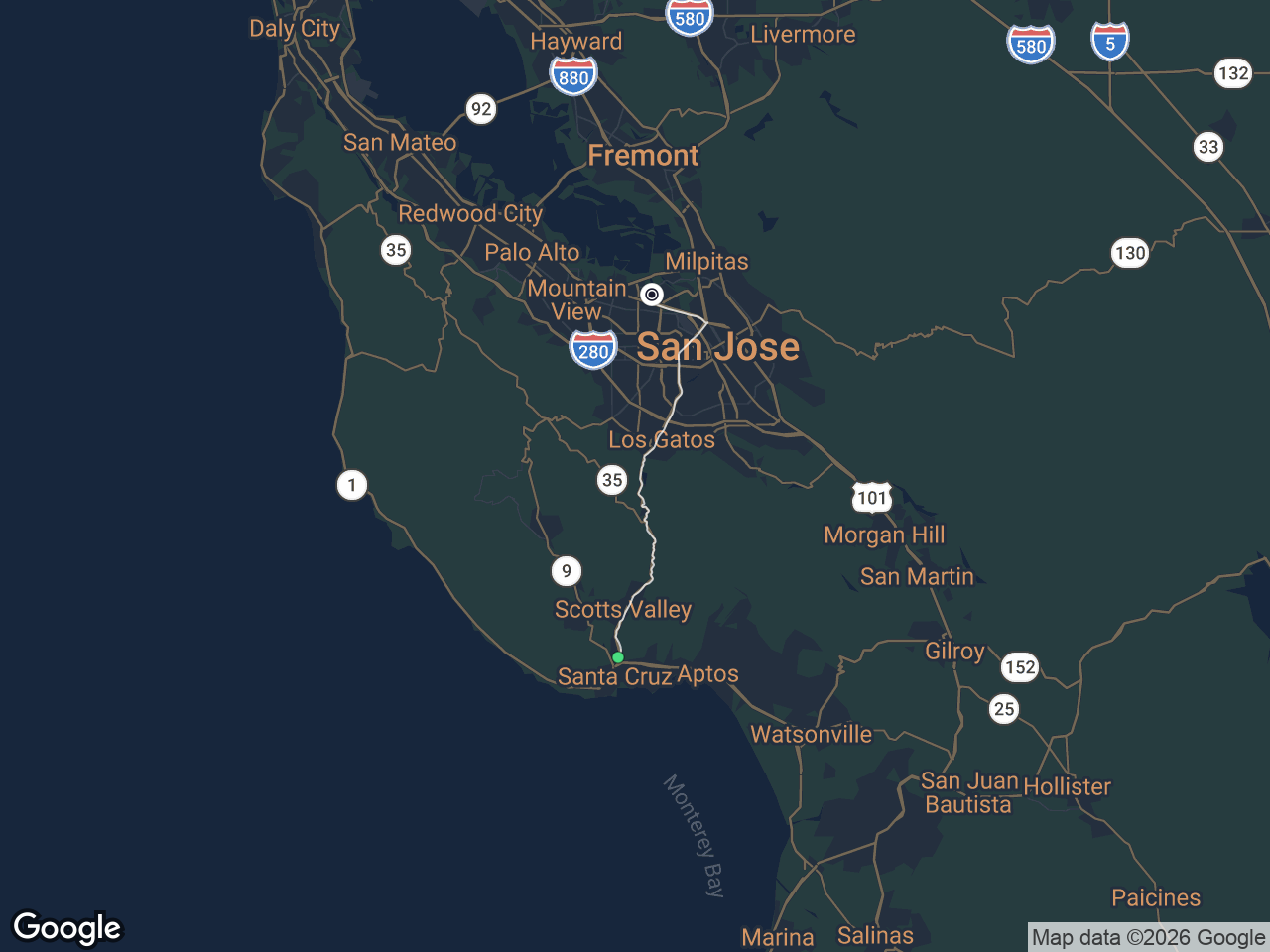 Area map showing Pasatiempo and ServiceNow