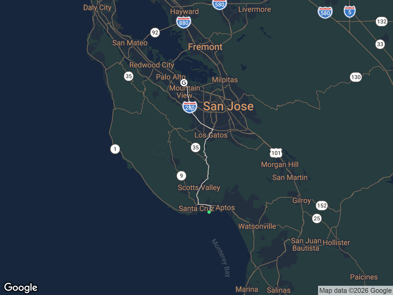 Area map showing Pleasure Point and Google