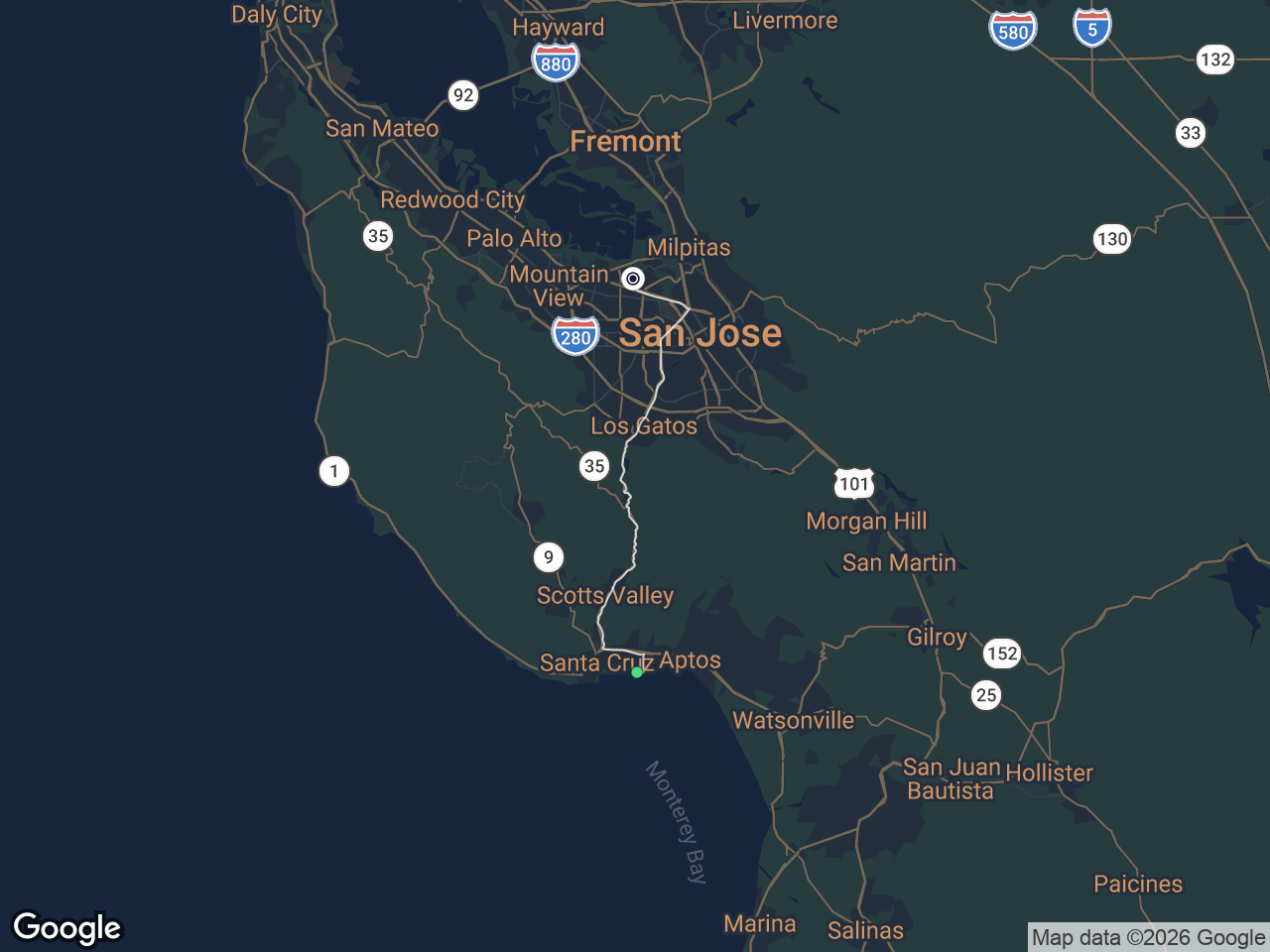 Area map showing Pleasure Point and ServiceNow